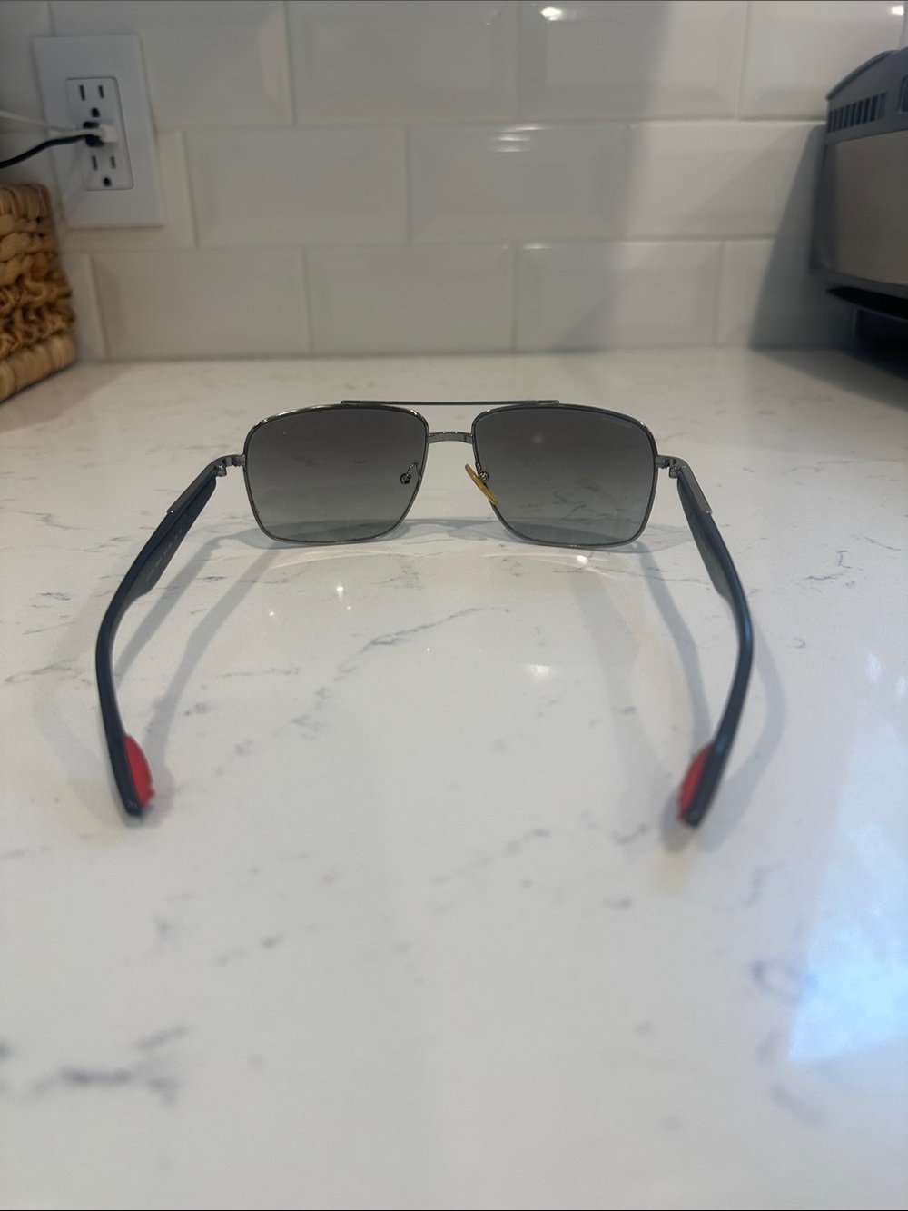 Prada Black Metal Aviator Sunglasses with Gray Lenses - Picture 3 of 6